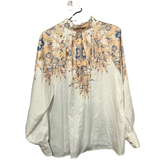 L'ATISTE by Amy Button 1X Mandarin Collar Satin Printed Dress Blouse Brand New - Picture 3 of 16